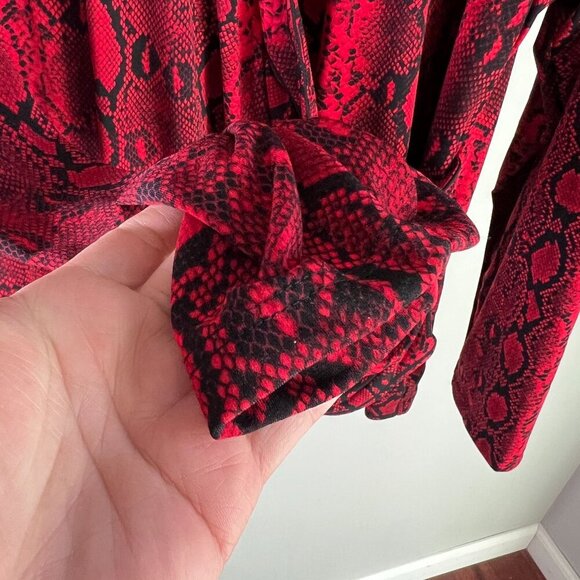 Michael Michael Kors Plus Size 3X Snakeskin-Print Crossover Border Top - Crimson - Picture 4 of 11